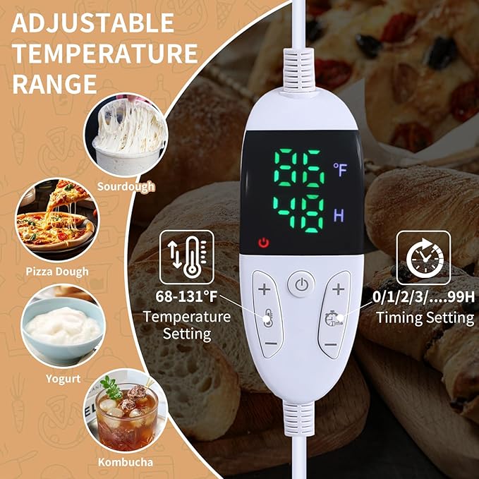 Folding Bread Proofing Box, Dough Proofer with 68-131℉ Temp Control & 99H Timer, Proofing Box for Sourdough, Bread, Yogurt, Kombucha, Space-Saving & 6-Layer Fabric