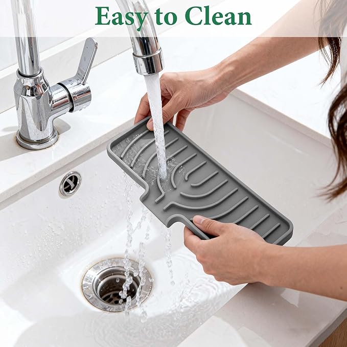 GUUKIN Sponge Holder for Kitchen Sink, 9.8"×4.9" Scrub Daddy Holder, Silicone Sponge Holder, Soap Tray with Drain, Suitable for Kitchens & Bathrooms (Grey)