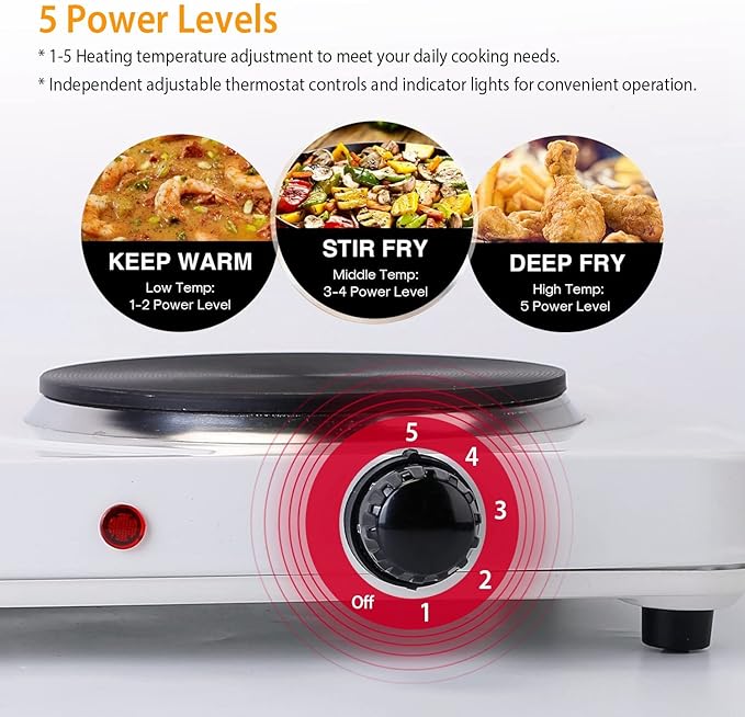 2000W Double Burner Electric, Portable Hot Plate for Cooking, Cooking Stove with 5 Temperature Adjustments, Countertop Burner Cooktop for Kitchen, Dorm (White, 17x8x3")