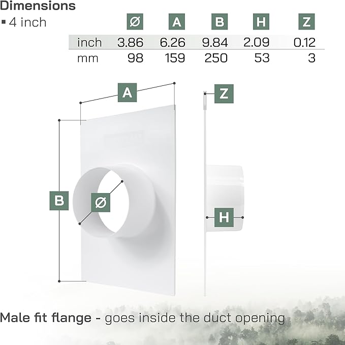 Vent Systems 4" Inch White Duct Connector Flange – 2 Pack – Plastic Straight Ventilation Plate Adapter – Heavy-Duty HVAC Dryer Vent Connector for Wall Mounting – Indoor & Outdoor Installation