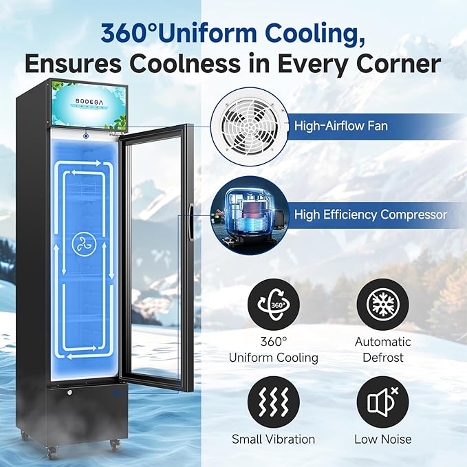 BODEGACOOLER Beverage Refrigerator and Cooler, 7.71 Cu. Ft Commercial Refrigerators for Drink, Beer, Tall Commercial Cooler for Beer, Soda, Single Door Display fridge