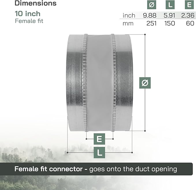 Vent Systems 10" Inch Flexible Vibration-Reducing Female Fit Duct Connector – Galvanized Steel HVAC Ducting for Joining Two Male Duct Fittings – Dust Collection Fittings Inline Noise-Reducing Coupler