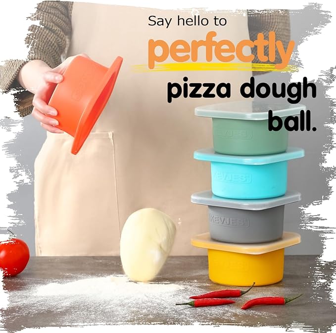 1000ml PLUS Individual Pizza Dough Proofing Containers with Airtight Lids – Food Grade Silicone, Freezer/Dishwasher Safe –Neapolitan Dough Rising & Fermentation – 2 Pack (Space Grey)