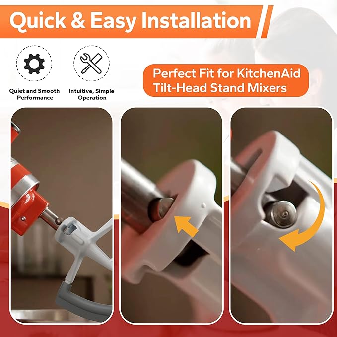 Flex Edge Beater for KitchenAid,4.5-5 Quart Mixer Compatible With kitchen Aid Accessories and Attachments, Mixer Attachement Fits Tilt-Head Stand Mixer Bowls,With Soft Silicone Edges,Grey