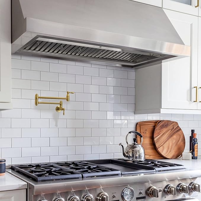 Akicon Range Hood Insert 42 Inch, 1200 CFM Built-in Kitchen Hood with 4 Speeds, Ultra-Quiet Stainless Steel Ducted Vent Hood Insert with Dimmable LED Lights and Dishwasher Safe Filters