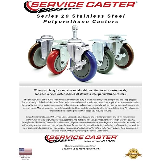 Service Caster Brand Replacement Caster for Uline Caster H-7448SWB -Stainless Steel Swivel Top Plate Caster with 4 Inch Red Polyurethane Wheel and Top Lock Brake- Fits Carts and Platform Trucks H-3352