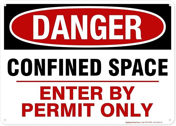 Danger Confined Space Enter By Permit Only Sign, 10x14 Inches, 55 mil thick HDPE (high density polyethylene), Made in USA by My Sign Center