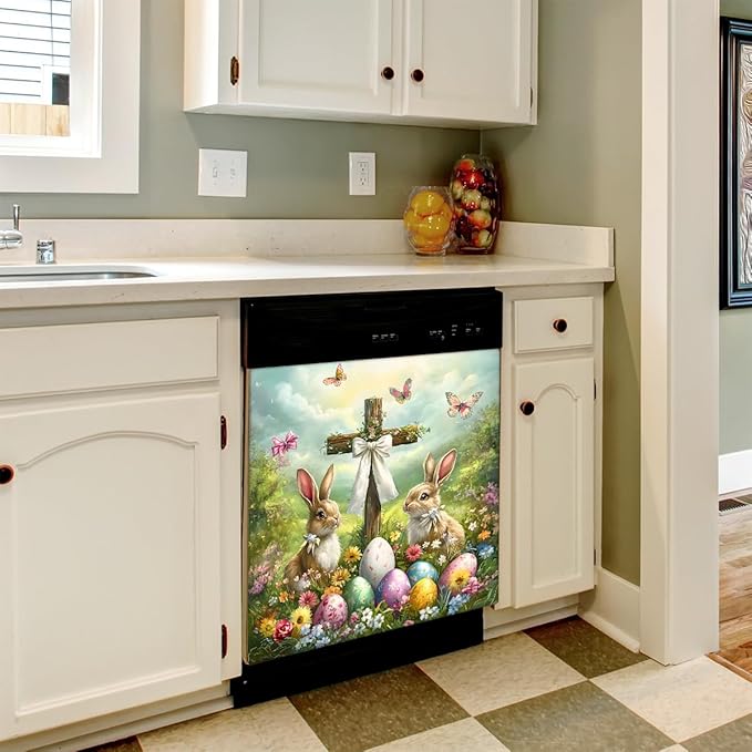 Easter Eggs Rabbit Holiday Dishwasher Magnet Cover Magnetic Dishwasher Decorative Cover Front Dishwasher Door Covers Reuseable Dishwasher Covers Decal for Kitchen Home Decorative