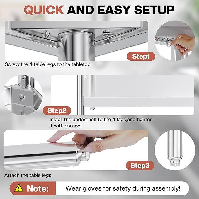 Jocisland 30" x 48" Stainless Steel Table for Prep & Work Adjustable Under Shelf and Feet, for Commercial Kitchen, Restaurant, Hotel, Garage