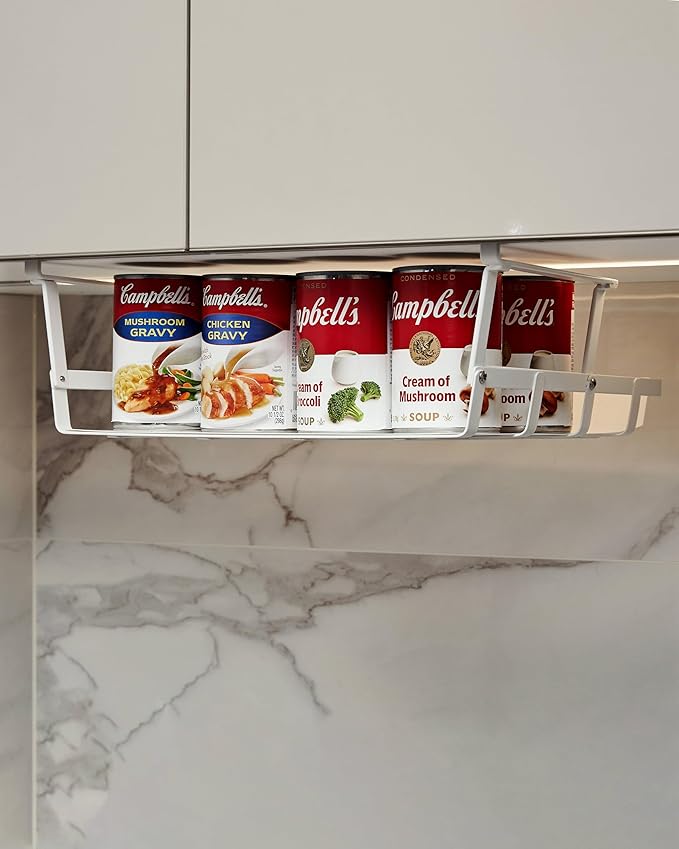 Under Shelf Basket, 2 Pack Under Cabinet Shelf Basket Organizer, Hanging Wire Storage Baskets, Slide-in, Add-on Space Saving for Kitchen Pantry Laundry Room Desk Bookshelf, White