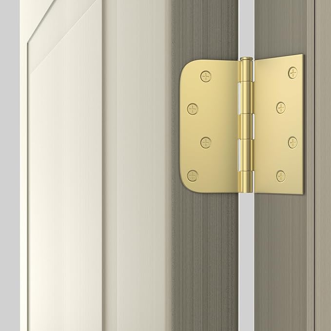 goldenwarm Pack of 3 4in Door Hinges Brushed Brass Gold Door Hinges Butt Hinges with Square & Round Corners, Interior Door Hardware