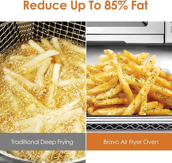 Nuwave Bravo Air Fryer Convection Oven Countertop, 100-in-1 Smart Grill Combo,10 Toaster Settings, Finer Control of 5 Heaters & 3 Fan Speed, 50-500°F, Smart Thermometer, Stainless Steel, PFAS Free