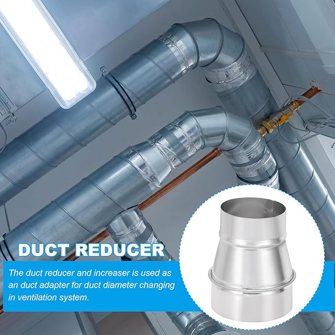 PATIKIL 4 Inch to 3 Inch Round Duct Reducer Increaser Connector, Galvanized Steel Air Duct Adapter Pipe Fitting for Bathroom Kitchen Inline Ventilation Systems, Silver Tone