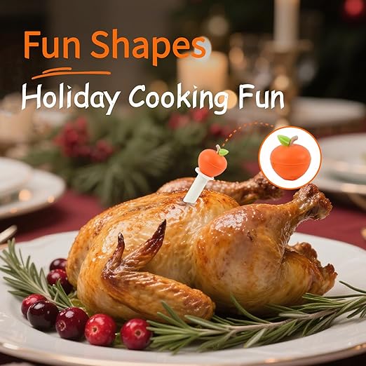 CloudHand Meat Turkey Pop Up Timer & Flavor Injector Set, Turkey Thermometer Disposable Chicken Beef Cooking Meat Thermometers & Timers, Pops at 175°F–180°F Pack of 6