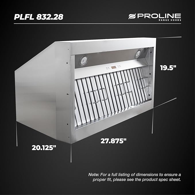 PROLINE 28-Inch Professional Range Hood Insert (For 30 Inch Range Hoods), 1000 CFM, PLFL 832.28, Kitchen Range Hoods