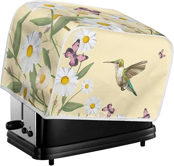 Hummingbird Daisy Butterfly Print 4 Slice Toaster Cover for Kitchen Small Appliance Universal Size Dustproof Fingerprint Protectors