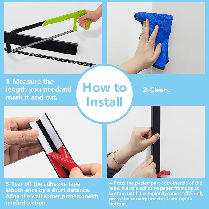 3pcs 57" L*0.98" W Aluminum Self-Adhesive Wall Corner Protectors, Wall Furniture Bumper, Safety Baby Proofing Corner Cushion Table Edge, Wide Coverage and Easy to Install - Black