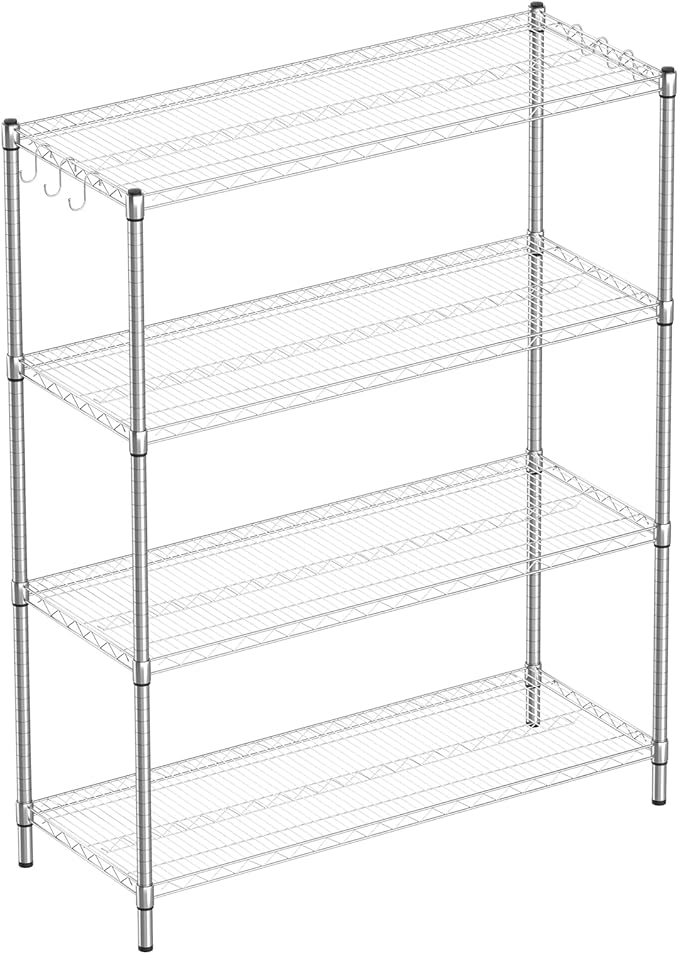 4-Shelf Adjustable Metal Shelf Wire Shelving Unit Heavy Duty Storage Rack Shelf for Office,Kitchen,Bedroom,Bathroom,Laundry,Pantry Basement,Garage(Chrome,48" L x 18" W x 62" H)