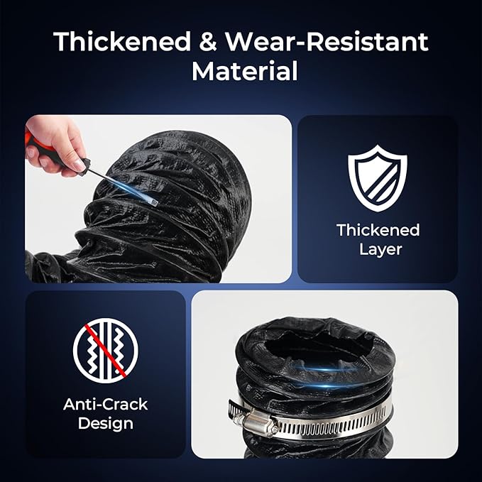 Diesel Heater Ducting 3inch 16FT, Nylon Flexible Duct Hose, Insulated Duct Vent Hose for Diesel Heater, 3D Printer, Dryer Vent, RV, Boat Blower, Ventilation Systems, Black