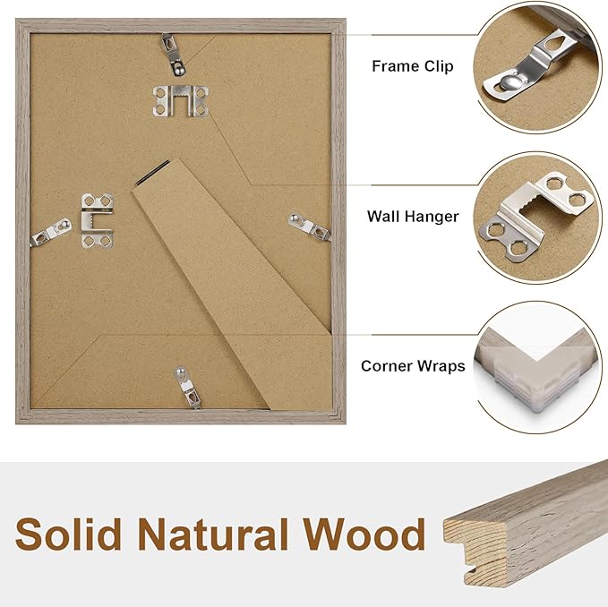 Vittanly 8x10 Picture Frame, Solid Wood Frame with Plexiglass, Includes 5x7 Mat, Wall Hanging or Tabletop for Home Decor, Light Brown, 1 Pack