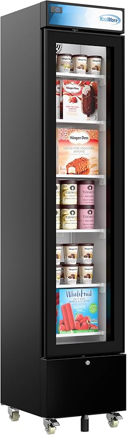 KoolMore 17 in. Slim Commercial Merchandiser Freezer with Manual Defrost, 6.5 Cu. Ft. Capacity, ETL Listed in Black (KM-MDF-17S)