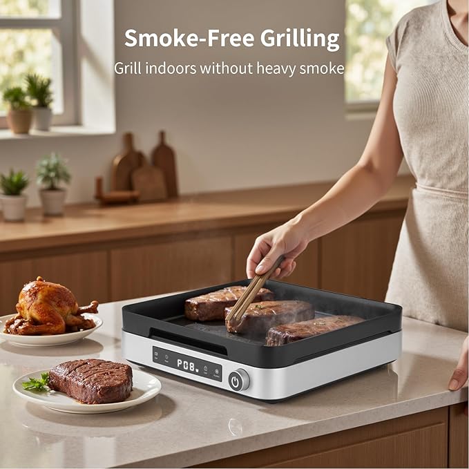 2-in-1 Induction Cooktop with Grill Pan – Portable 1 Burner Induction Hot Plate 1800W, Removable Griddle, 10 Power & 5 Temp Levels, Touch & Knob Control for Kitchen or RV Camping