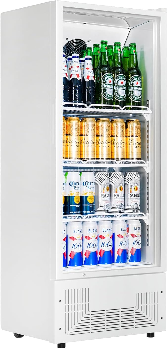 6.5 Cu.Ft Commercial Beverage Refrigerator Glass Door Upright Drink Cooler Display Fridge with Adjustable Shelves and LED Light for Restaurant Bar Store Office White