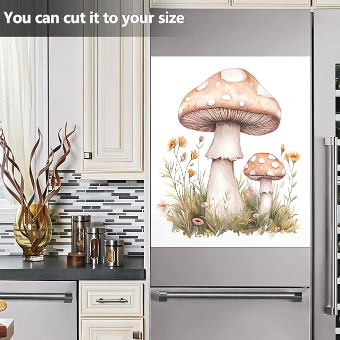 Dishwasher Magnet Cover, Mushroom Magnet Sticker Fridge Panel Decal for Home Kitchen Decor, 23x26in