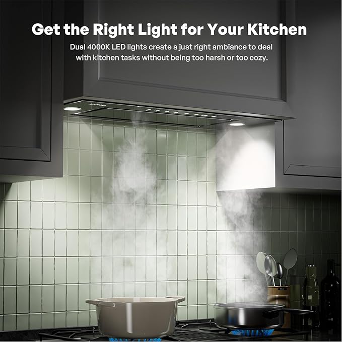 Range Hood Insert 30 Inch - Built-in 900 CFM Ducted/Ductless Range Hood with 3 Speed Fan, Black Stainless Steel & Tempered Glass with Gesture Sensing &Touch Control for Over Kitchen Stove