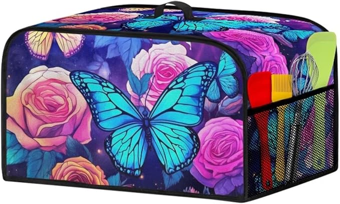 Blue Butterfly Slow Cooker Cover Holder - Dust Cover for Kitchen Appliance - Pockets - Halloween & Holiday Gifts