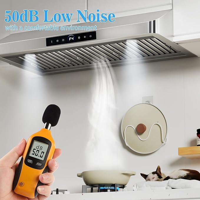 36 inch Under Cabinet Range Hood 1200 CFM with 4-Speed Gesture Sensing & Touch Control, Stainless Steel Kitchen Stove Vent Hoods with 2 LED Lights, Time Setting, Dishwasher-Safe Baffle Filters