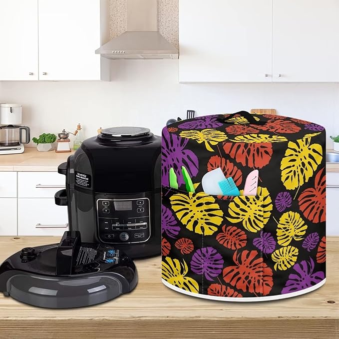 Flashideas Plantain Leaves Pressure Cooker Cover for Women Dust Protection Insulated Rice Cooker Cover with Easy to Clean Lining Stain Resistant Dust Cover with Pockets for Instant Pot 6 Quart