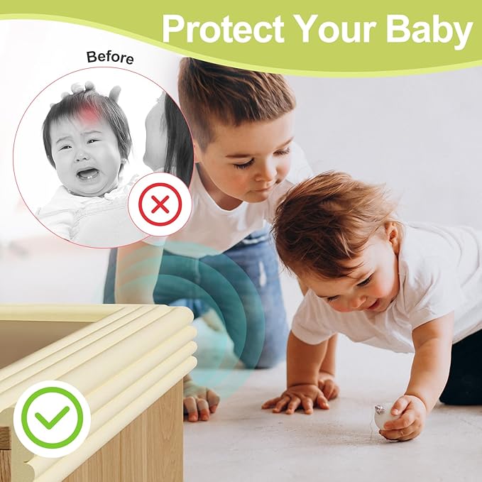 Baby Proofing Wall Corner Protector,Edge Guard Corner Protector,6.56ft Thinken Soft Corner Protectors Pre-Taped Soft Rubber Foam Edge Cushion for Furniture (Brown, 6.56Ft x 7.8" W x 0.47" Th)