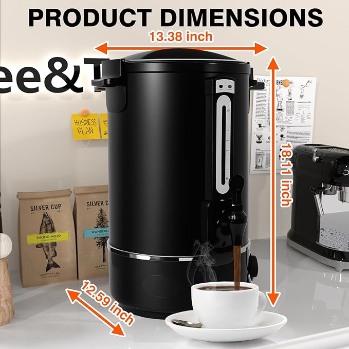 Commercial Coffee Urn, 110-Cup 16L Fast Brew Stainless Steel Hot Beverage Dispenser ，Electric Hot Water Urn for Wedding, Party, Catering with Easy Cleaning. Black Dispenser (Double Wall)