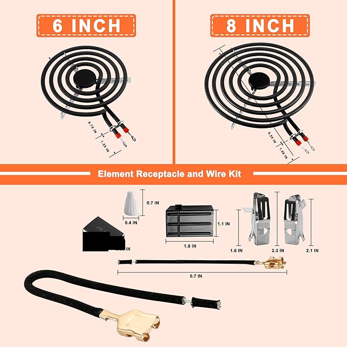 MP22YA Electric Range Burner Element Unit Set with 330031 Range Burner Receptacle Kit Fit for Ken-more Whirl-pool Frigi-daire May-tag Ranges/Stoves by Fetechmate