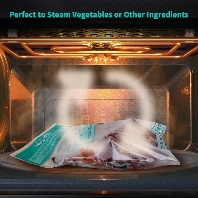 Microwave Steamer Bags 30 Pack Zip Steam Vegetable Cooking Bag for Potatoes Meat, 7.9 X 8.7 Inches