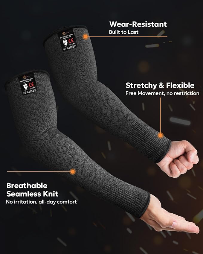 Evridwear Protective Arm Sleeves Cut Resistant Farmers Sleeves for Men Work, Gardening, Farming, Arm Protectors for Thin Skin and Bruising (XL, Black No Thumb Hole)