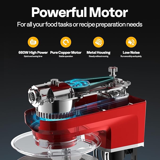 VIVOHOME 6-in-1 Stand Mixer, 8.5 Quart Electric Tilt-Head Kitchen Mixer with Bowl, Multifunctional Food Mixer for Cake, Bread, and Dough, with Meat Grinder, Blender, Pasta Maker Attachments, Red