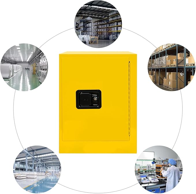 Safety Cabinet Fireproof Flammable Chemicals Storage Cabinet Industrial Cabinets Leak-Proof Bins Welded Bin Locker with Adjustable Board for Commercial/Industrial Environments (4Gallon Yellow)