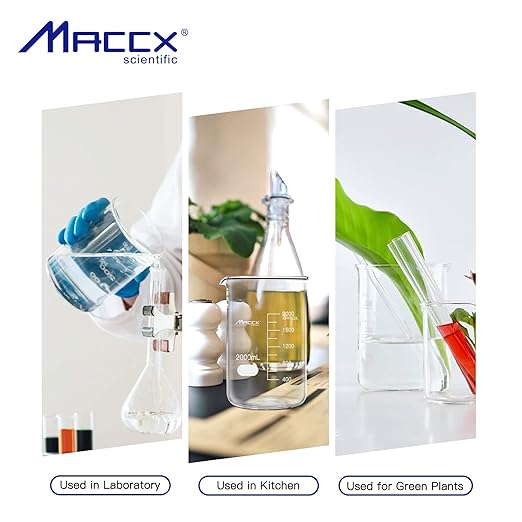 Sturdy Glass Beakers, 2 Sizes of 1000ml 2000ml,3.3 Borosilicate Griffin Low Form with Printed Graduation, BKLS06-002