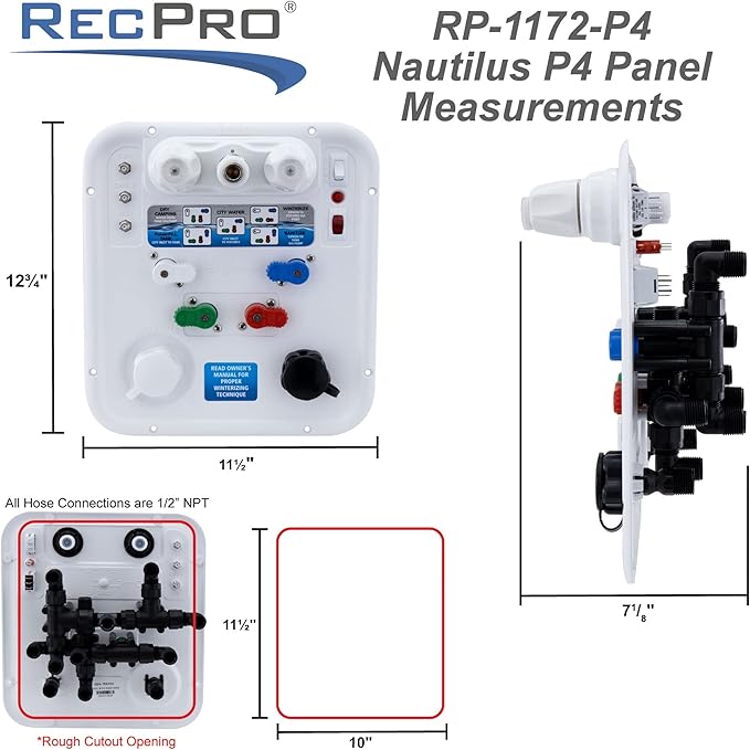 RecPro RV Water Management Panel | Nautilus P4 | 8-Function City-Water Fill (No, Don't Include Install Kit) | Made in USA