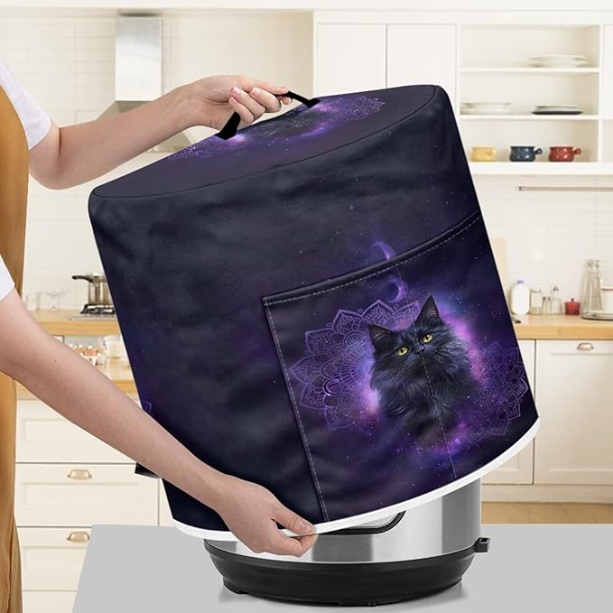 Xoenoiee Black Cat Boho Mandala Print Pressure Cooker Cover for Kitchen Appliance Dust Cover with Pockets for Rice Cooker Air Fryer Slow Cooker, for 3 Qt Pot
