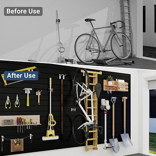 Slatwall Panel 4 FT x 2 FT, Interlocking Slat Wall Paneling, Wall Mounted PVC Wallpanel, Suitable for Garage Storage and Organizer, Slatwall Board, Shelves - Black