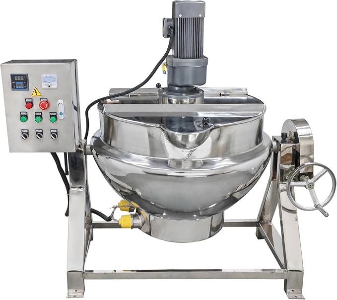 TECHTONGDA 54gallon Commercial Electric Cooking Machine Tilting Jacketed Pot Heating Kettle Stainless Steel with Stirrer 220V