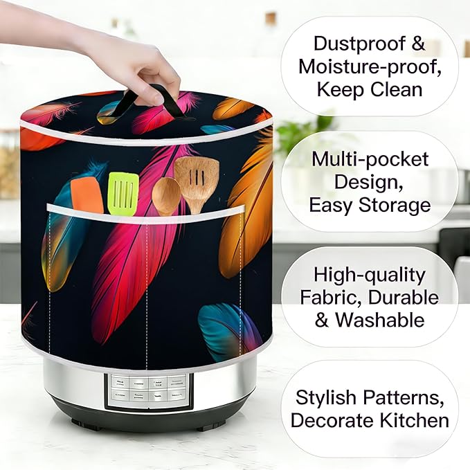 Rice Cooker Cover, Dust Cover for Kitchen Appliances with Handle and Storage Pocket, Easy to Clean Kitchen Decor Gift, Fits 3-6-8 Quart Instant Pot, Slow Cooker and Air Fryer