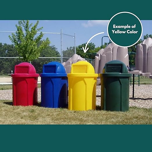 Campus Collection 55 Gallon Round Plastic Heavy Duty Commercial Indoor or Outdoor Trash Can with Push Open Dome Lid and Internal Liner | Great for Schools and Businesses - Yellow
