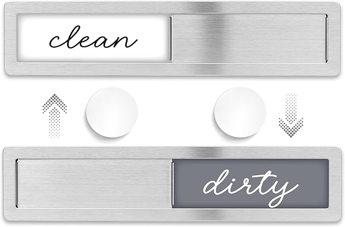 Clean Dirty Magnet for Dishwasher - Stainless Steel Dishwasher Magnet Clean Dirty Sign - Clean/Dirty Magnetic Signs That Says Clean & Dirty for Home or Kitchen - Optional Adhesive for Non-Metal Surfaces - Millennial Gray and White