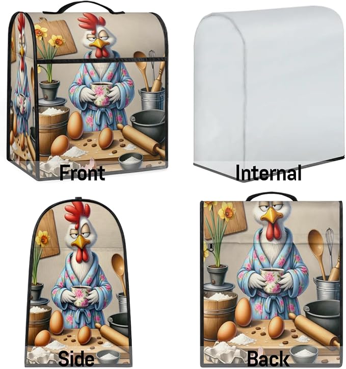 Kitchen Aid Mixer Cover Flower Rooster Funny Stand Mixer Cover Compatible with 6-8 Quarts Stand Mixers, Dust Covers with Zipper Pocket Foldable Washable Kitchen Aid Organizer Bag