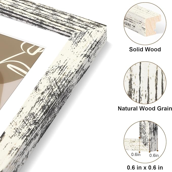 Vittanly 5x7 Picture Frame, Solid Wood Frame with Plexiglass, Includes 4x6 Mat, Wall Hanging or Tabletop for Home Decor, Distressed White, 1 Pack