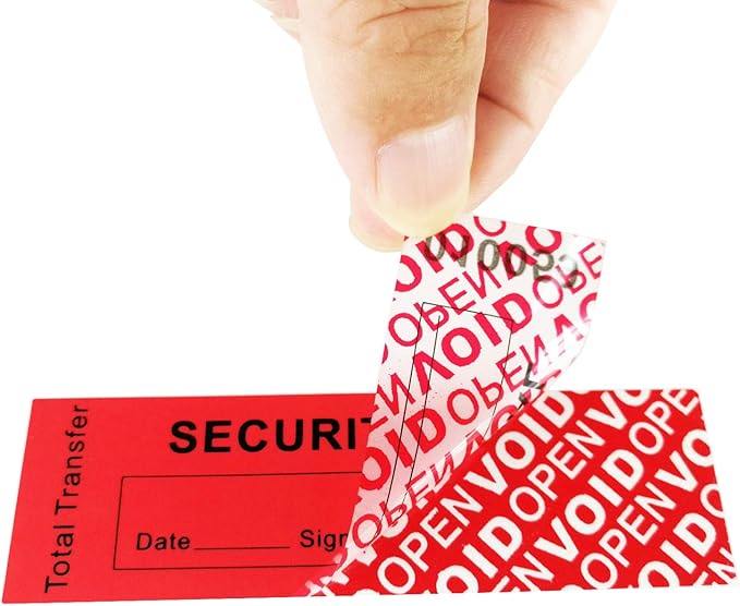 100pcs 100% Total Transfer Tamper Evident Security Warranty Void Stickers/Labels/Seals (Red, 1 x 3.35 Inches, Serial Numbers)